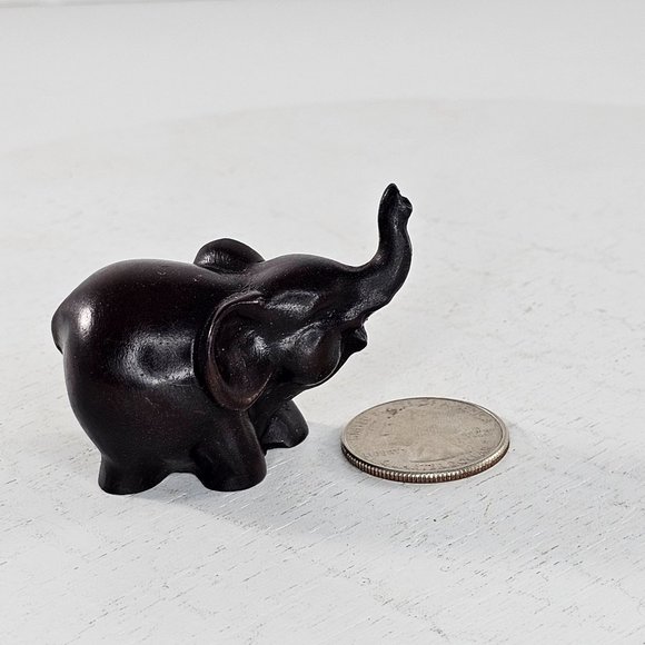 Miniature Carved Lucky Elephant Figurine Trunk Up - Picture 8 of 9
